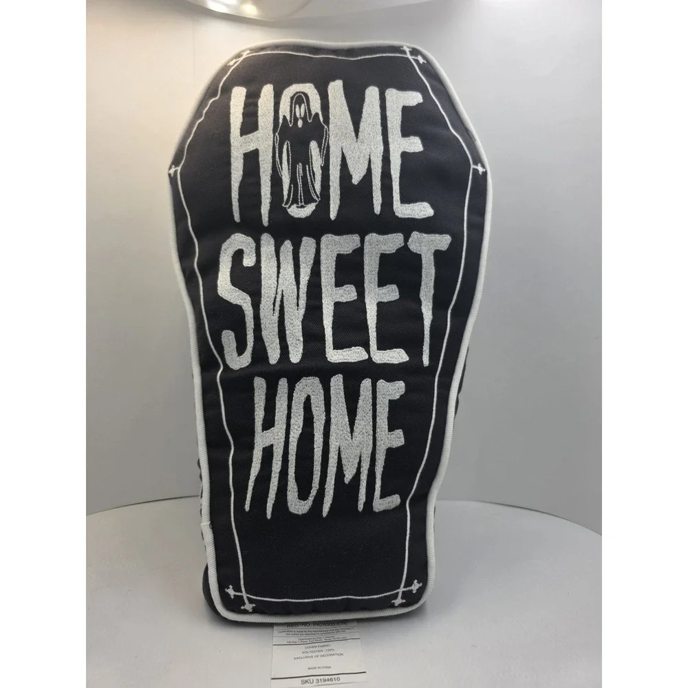 Pier 1 Halloween Coffin Pillow Home Sweet Home Ghost Indoor Outdoor 20x12 Decor
